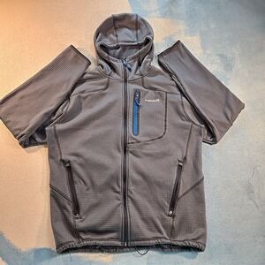 Avalanche Men's Gray Waffle Knit Full Zip Hooded Fleece Jacket Size M Micro Grid